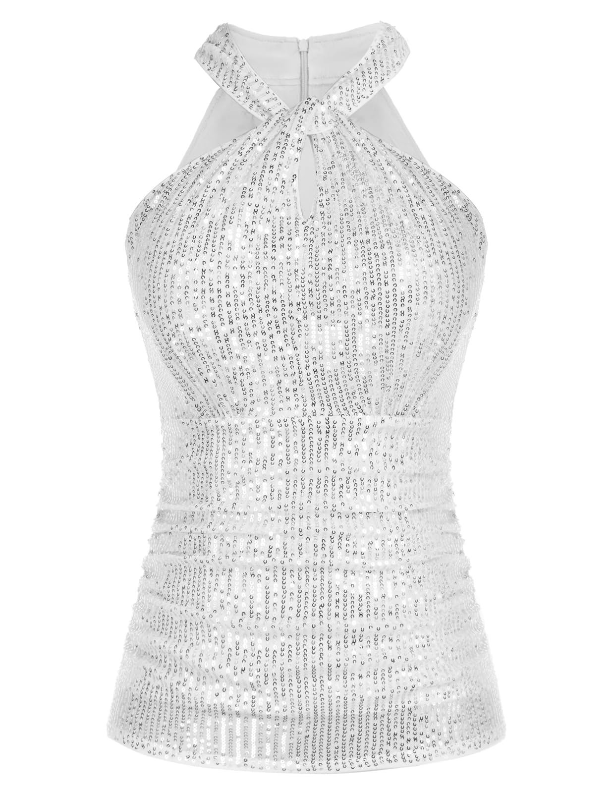 Camiseta Regata Feminina De Lantejoulas Grace Karin, Sem Mangas, 2gg, Prata