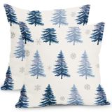 Capas De Travesseiro Kawani Winter 60x60cm Azuis De Natal, Conjunto De 2