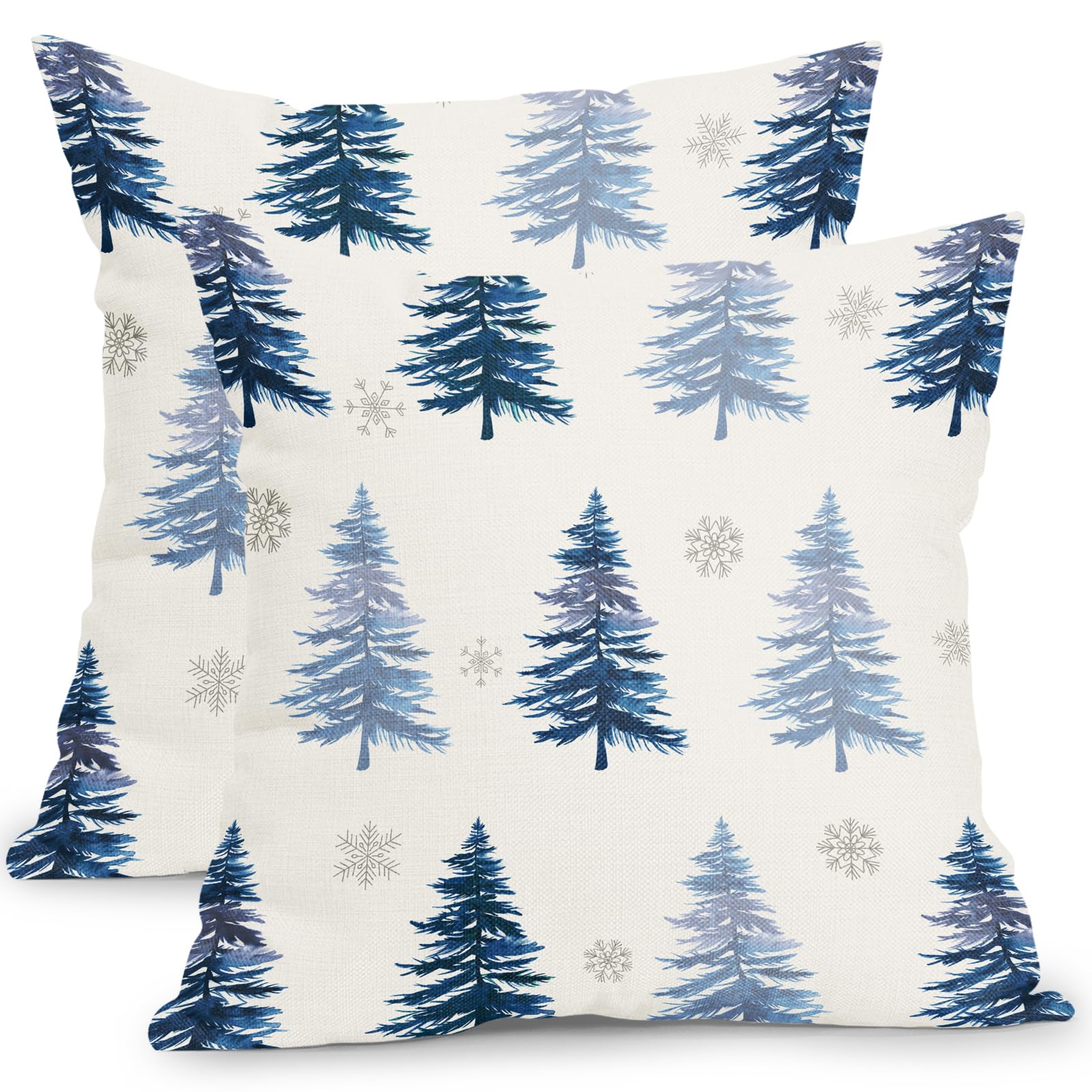 Capas De Travesseiro Kawani Winter 60x60cm Azuis De Natal, Conjunto De 2