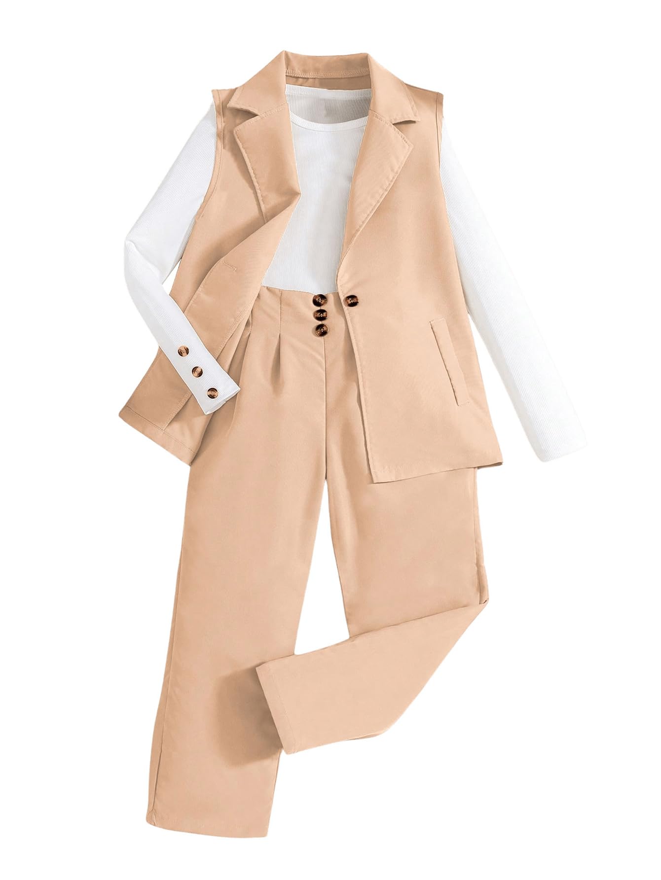 Roupas Femininas Milumia, 3 Peças, Manga Comprida, Cáqui, 8 Anos