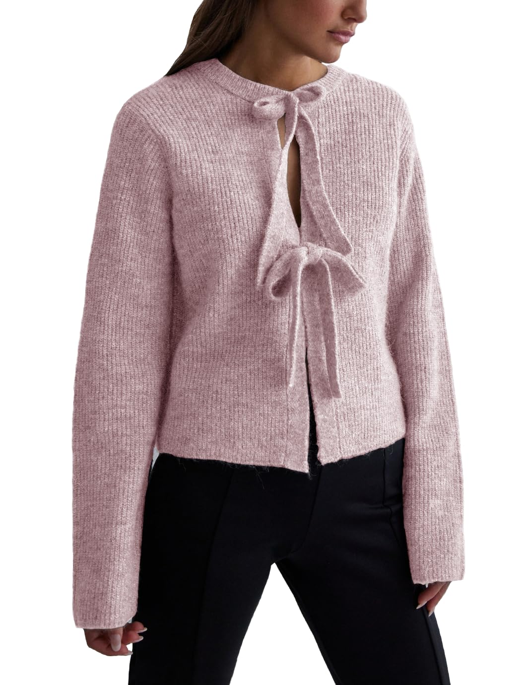 Cardigã Malajisi Feminino Cortado Com Nervuras, Rosa, Tamanho L