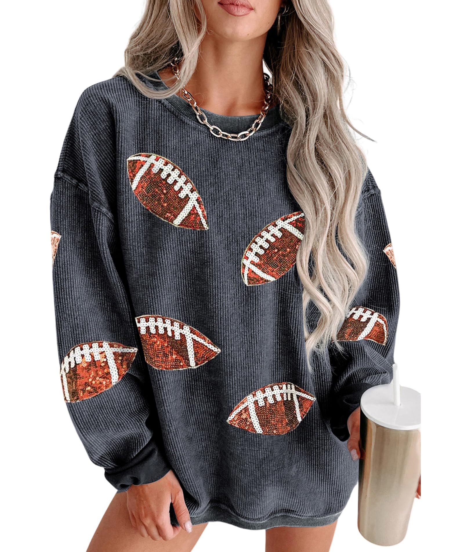 Moletom Urchics Oversized Para Mulheres Com Gola Redonda E Manga Comprida