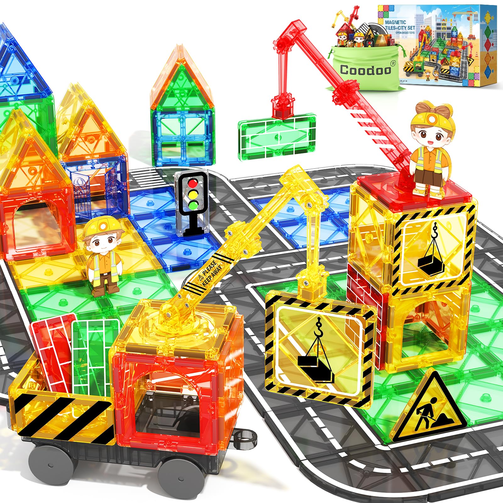Brinquedo De Construção Coodoo Magnetic Tiles Com 2 Guindastes De 3 Anos Ou Mais