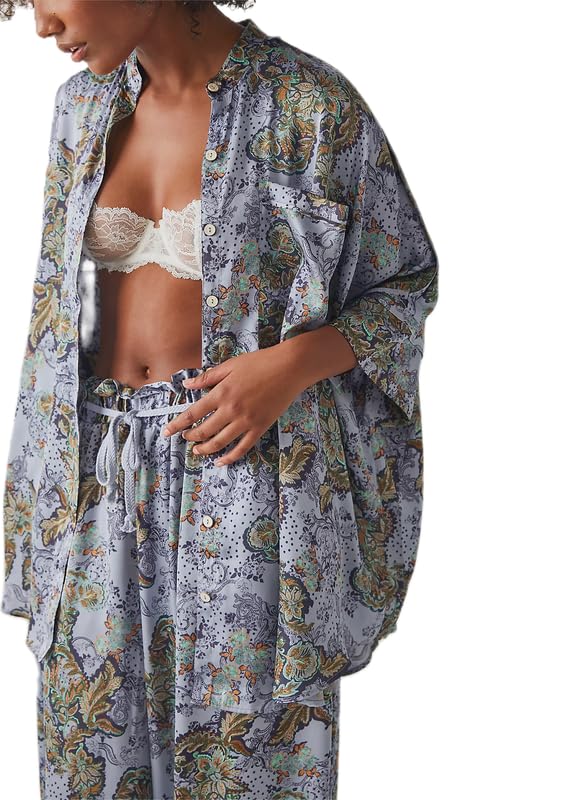 Conjunto De Pijama Feminino Sookabeila, Seda Y2k, Estampa Floral, Azul