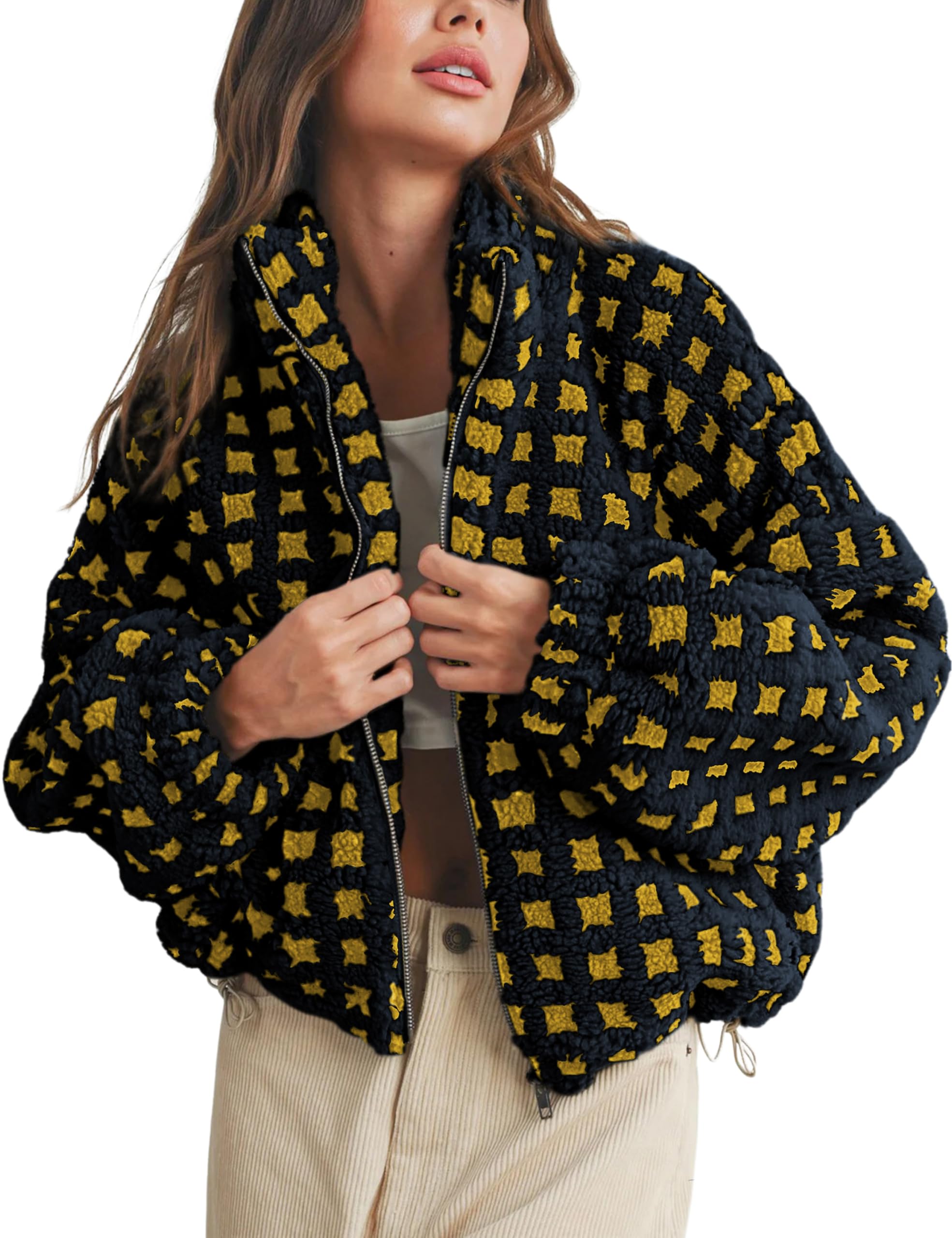 Jaqueta De Lã De Inverno Lianlive Feminina Amarela Com Bolsos