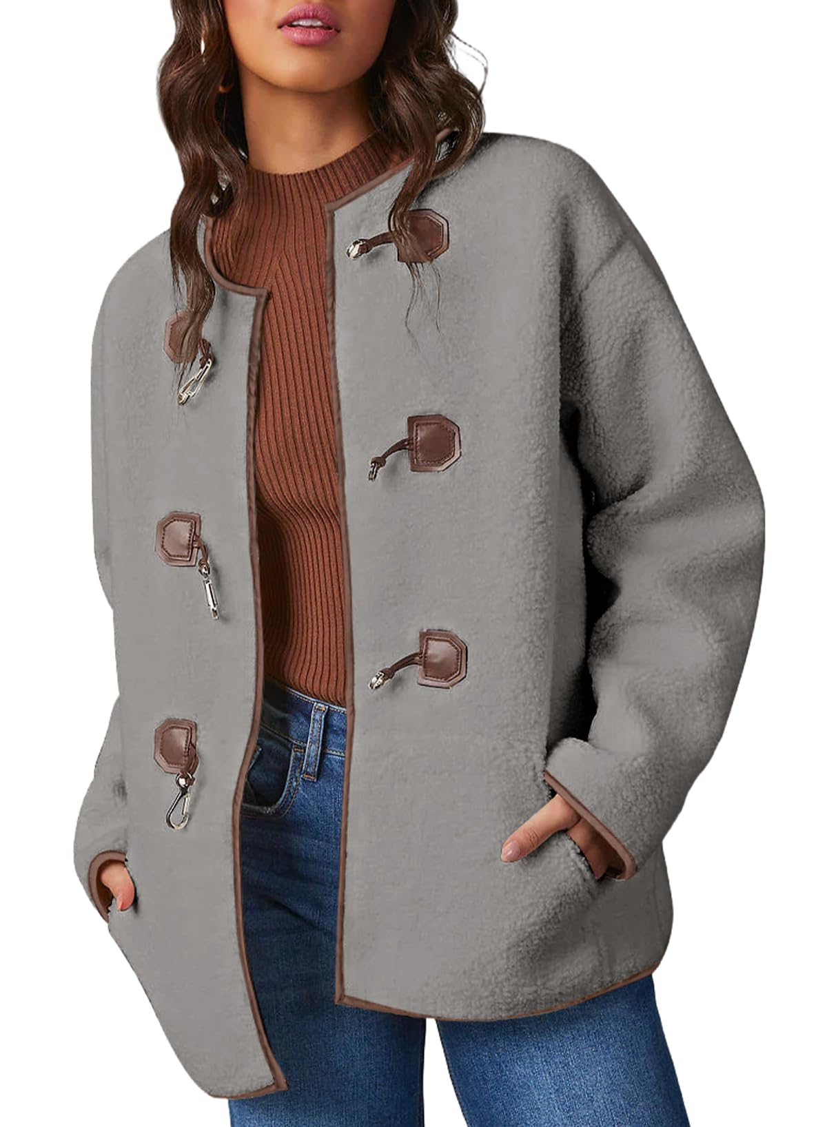 Jaqueta De Lã Dokotoo Feminina Moda Outono Inverno Cinza