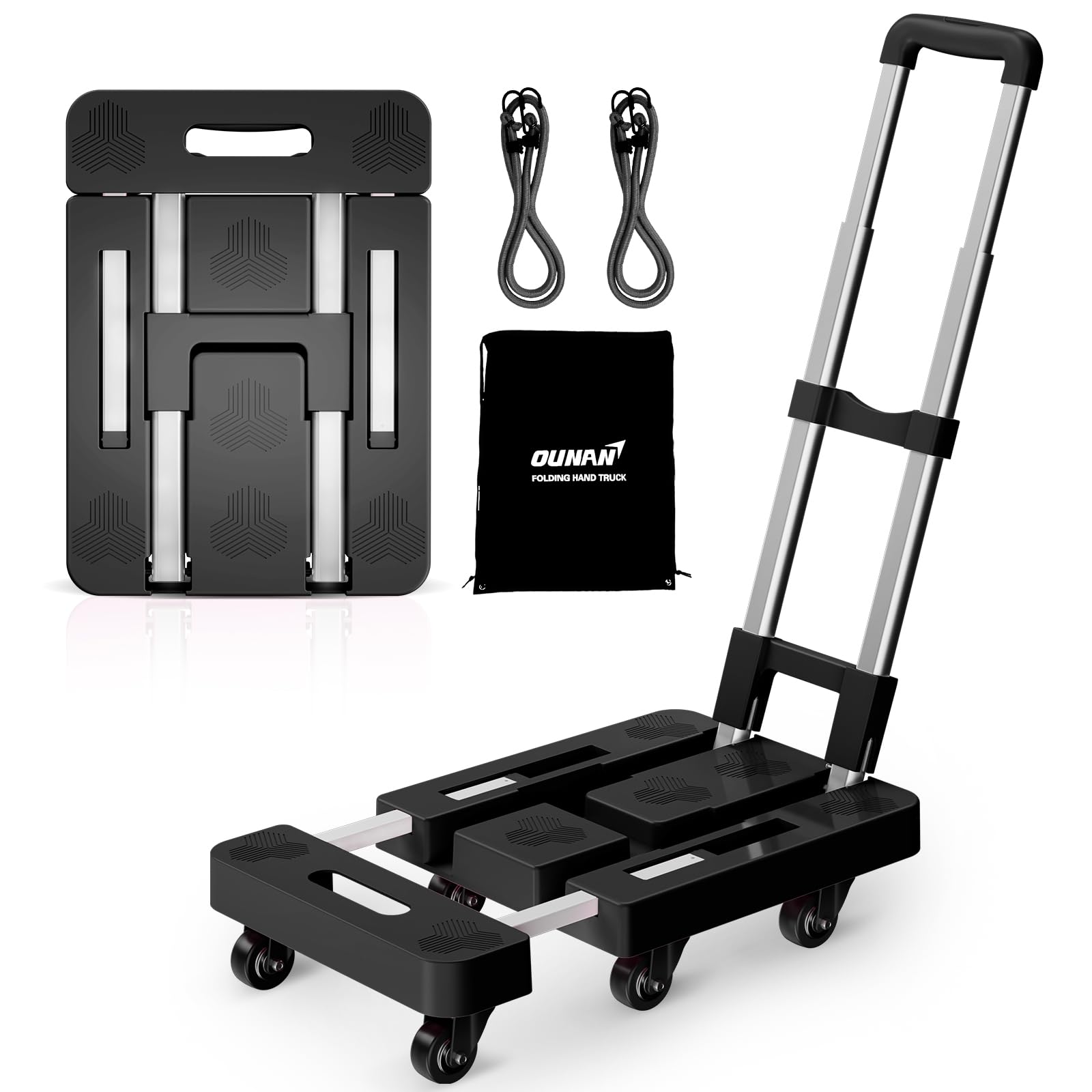 Carrinho De Mão Dobrável Ounan 90° Multifuncional 500 Libras Preto