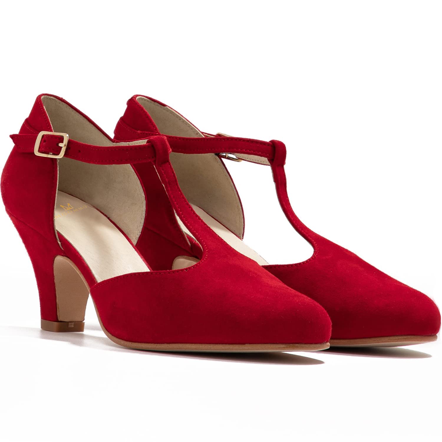 Sapatos Femininos Moommo De Salto Baixo Mary Jane Pumps Red Suede 38eu