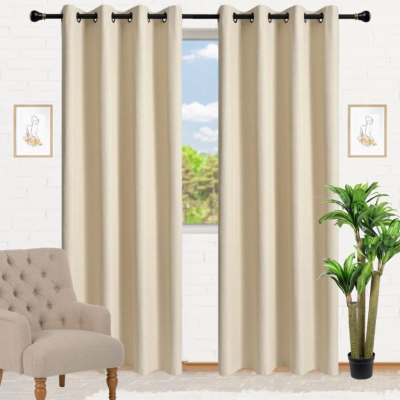 Conjunto De Cortinas Blackout 140x230cm, Linho Creme, 2 Peças