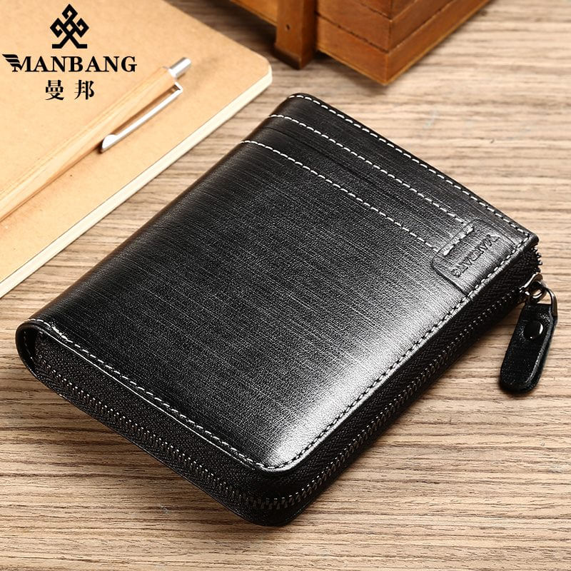 Manbang Novo Couro Genuíno Carteira Masculina Pequeno Titular De Cartão V