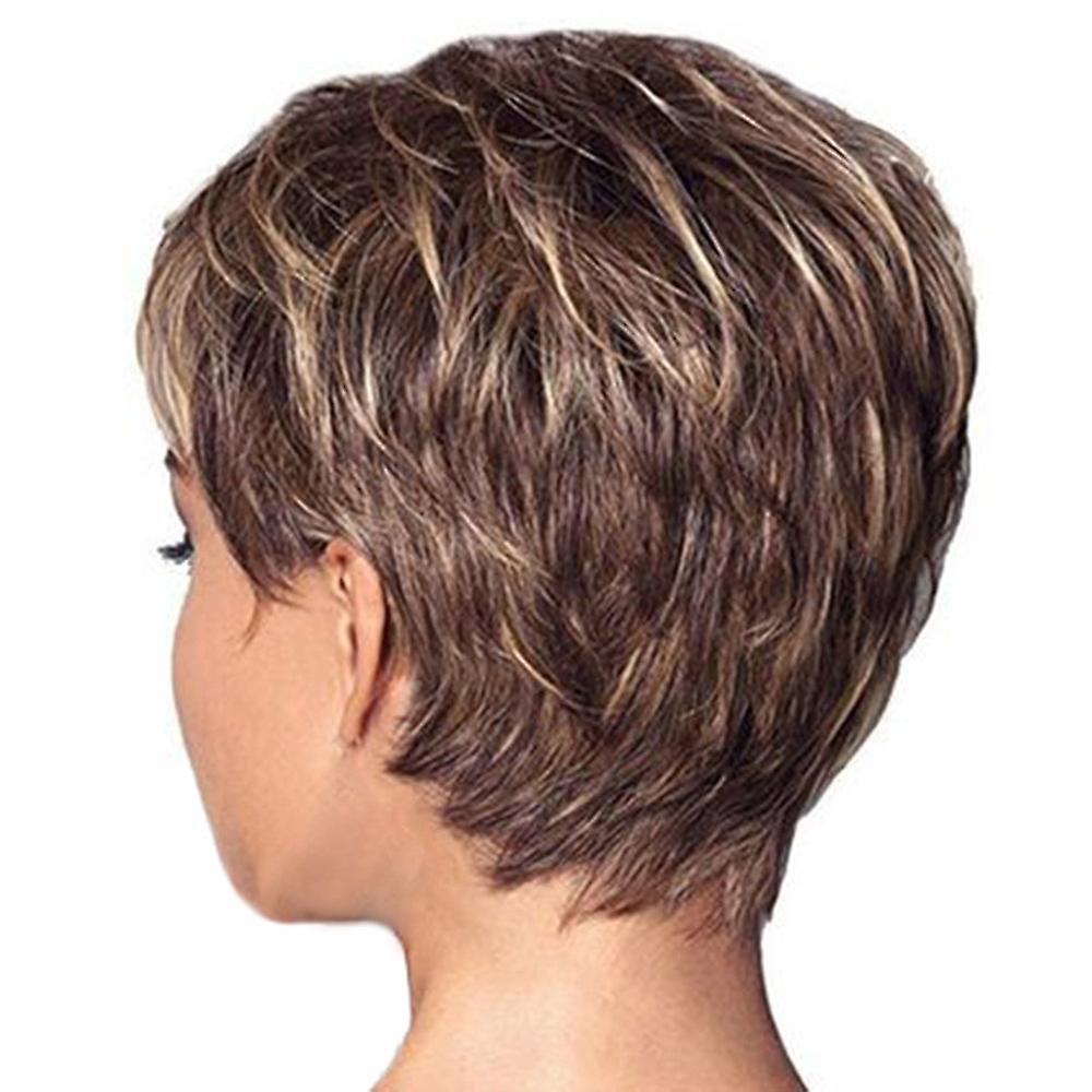 Multicolor#moda Peruca Short Cut Cor Encaracolada Perucas Gradiente S