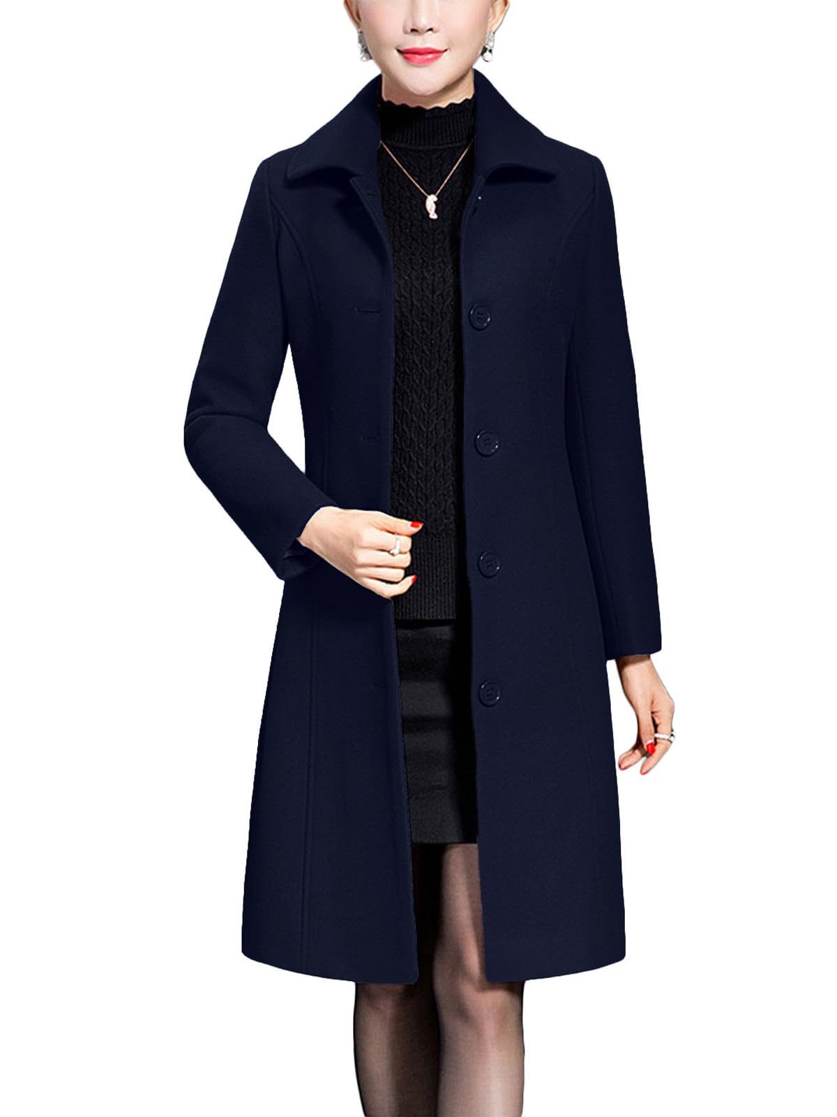 Casaco Jenkoon Feminino Wool Trench, Casaco Longo De Inverno, Azul Marinho