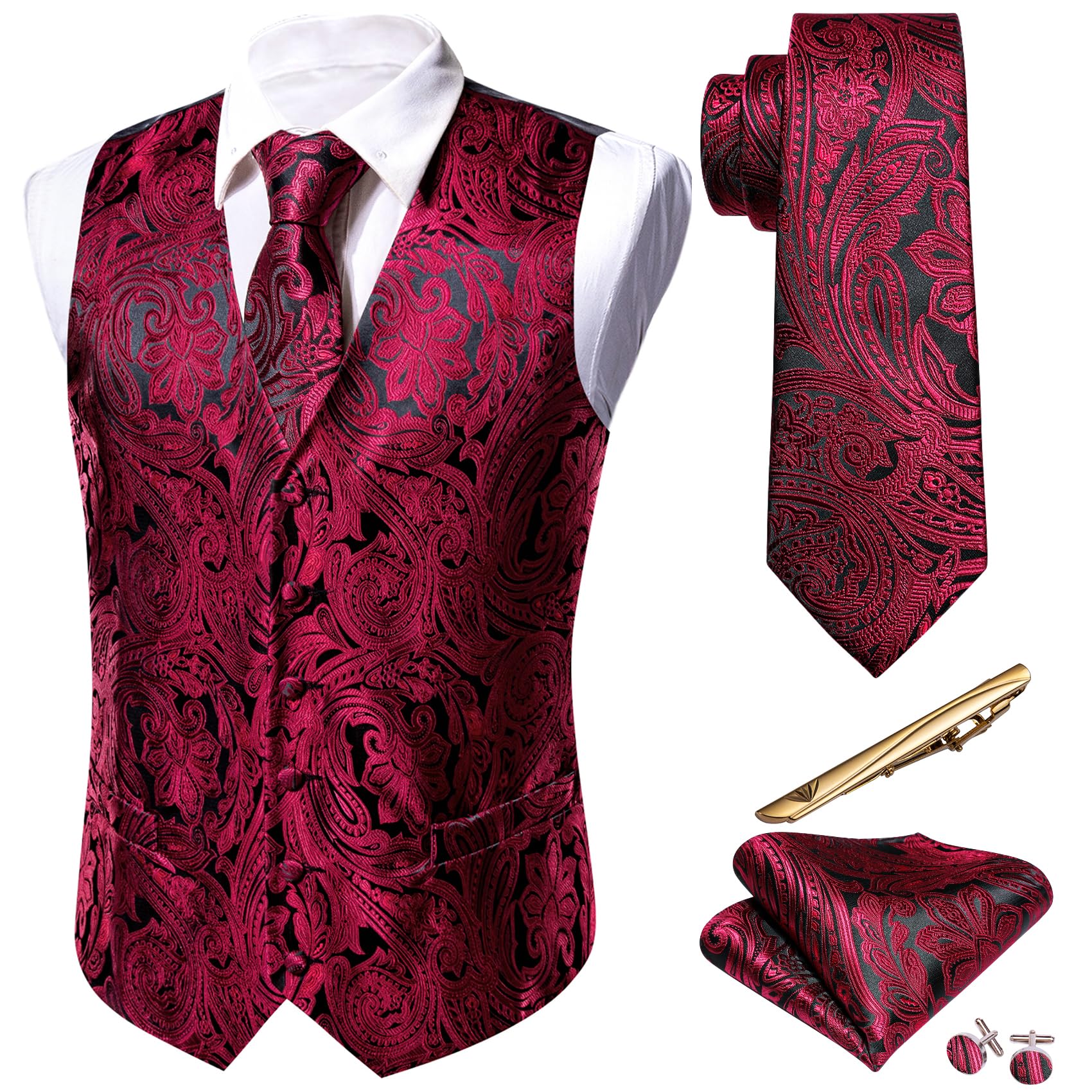 Conjunto De Coletes Masculinos Formais Barry.wang Red Black Flower