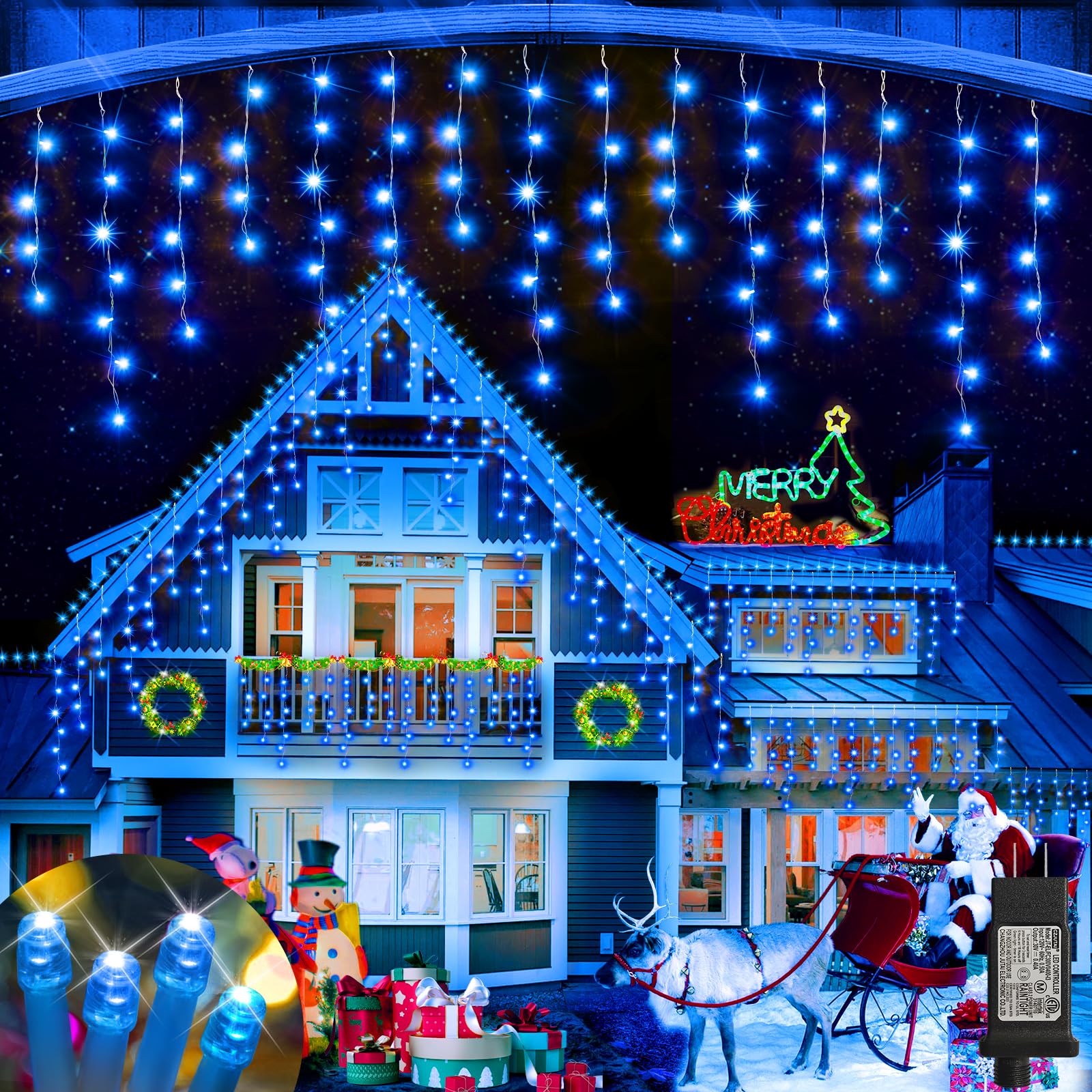 Luzes De Natal Jrewdoin 131 Pés 1440led Ao Ar Livre Impermeável Azul