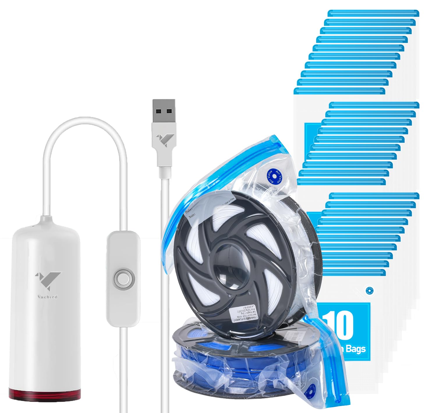 Kit De Sacos Selados A Vácuo Para Filamento 3d Vacbird Com Bomba Usb