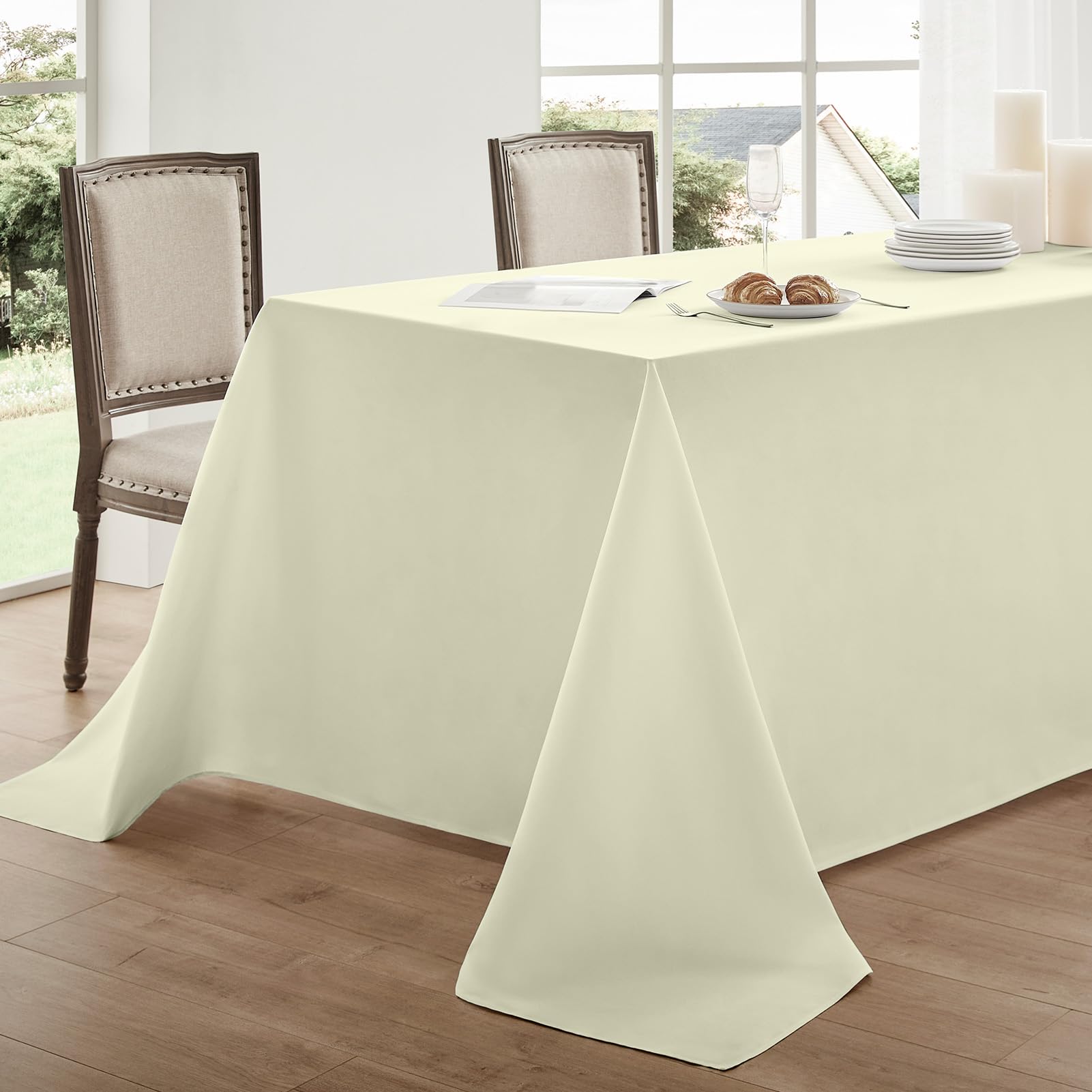 Toalha De Mesa Aocoz Retangular 229x335cm, Pacote Com 2 Unidades, Poliéster Marfim