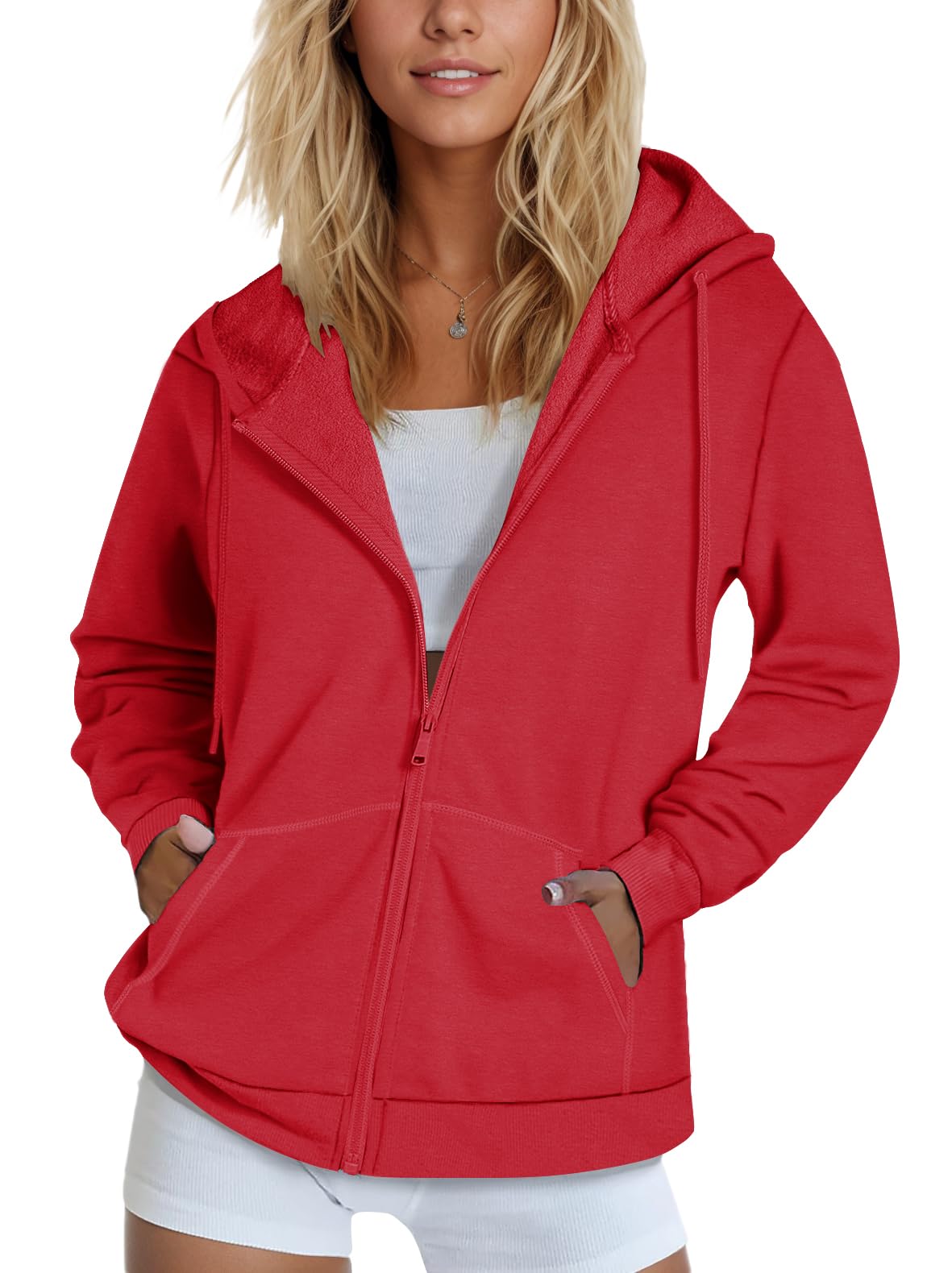 Moletom Feminino Vermelho Com Capuz Smeng, Zíper, De Inverno, Lã, S