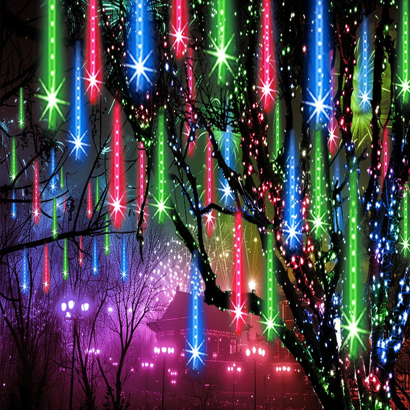 Luzes De Natal Zpqbeye Meteor Shower 576leds 24-tube