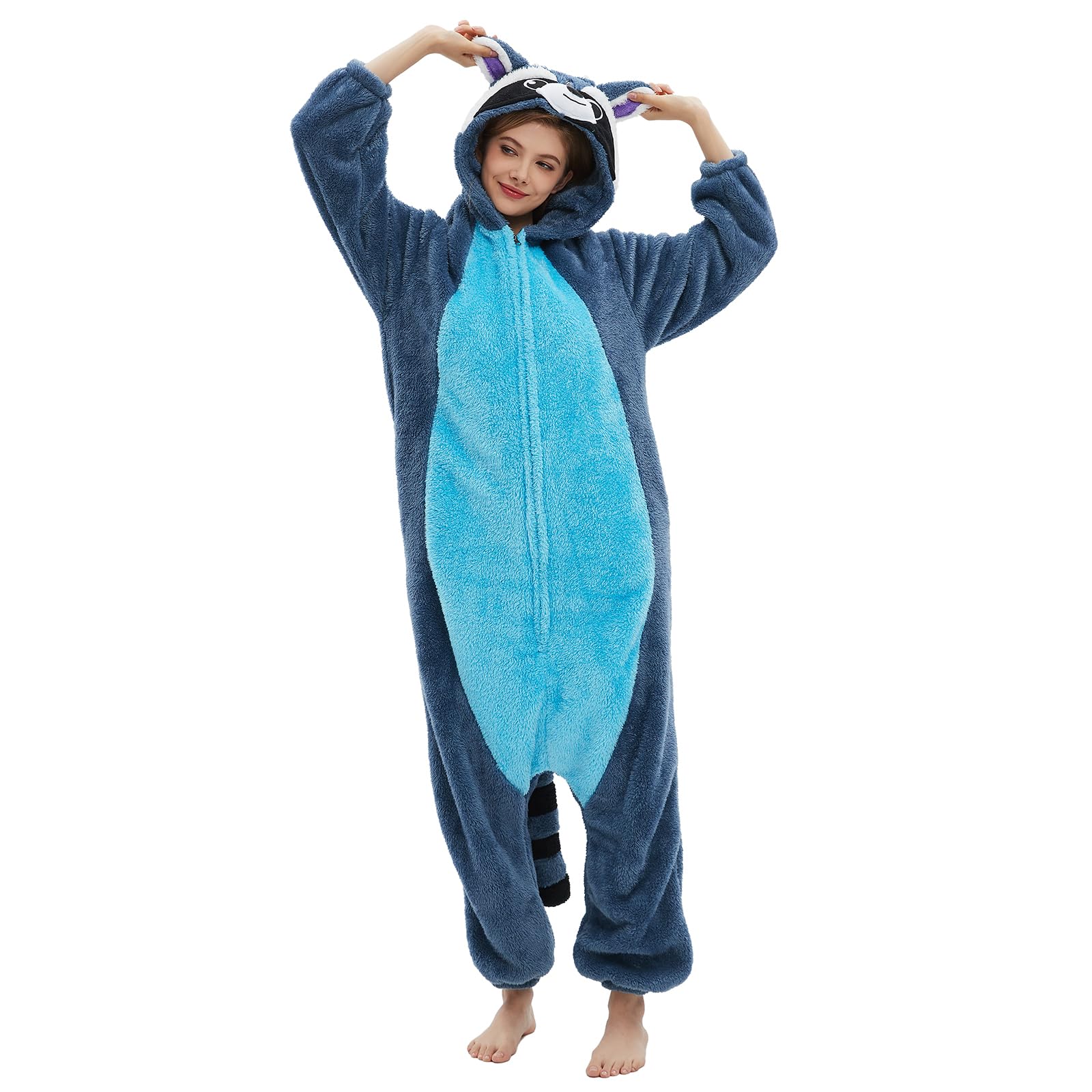 Pijama De Cosplay De Animais De Guaxinim Azul Unissex Para Adultos Da Onesie Deley