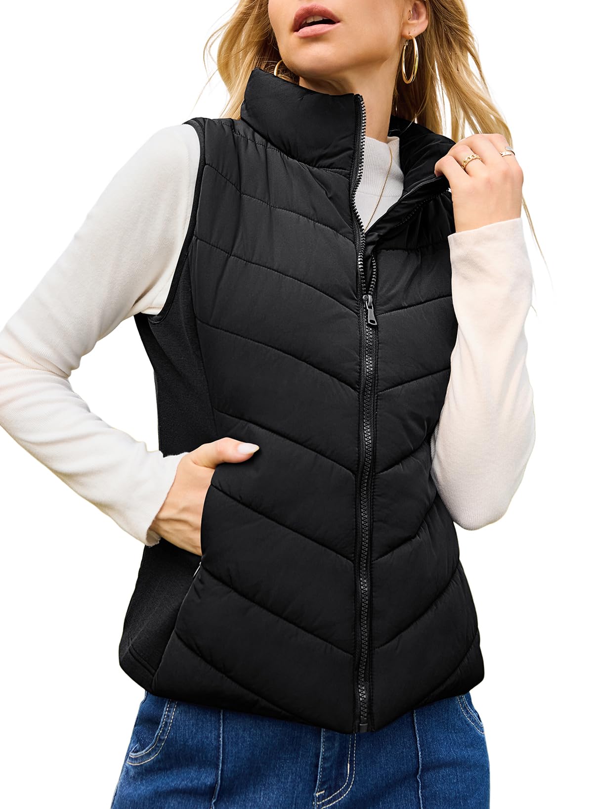 Vestuário Feminino De Inverno Puffer Vest Dokotoo, Preto, Tamanho S-2xl
