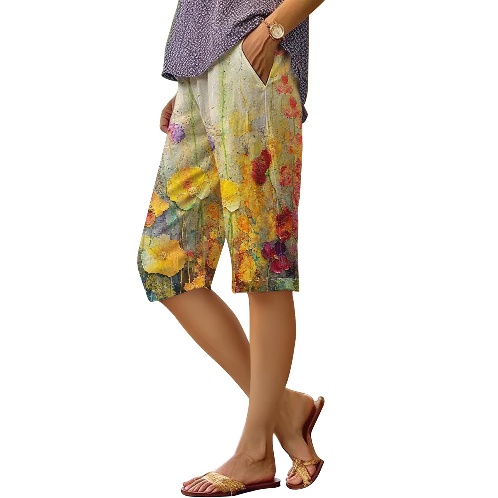 Shorts Dmoyala Com Estampa Floral De Linho De Cintura Alta Para Mulheres 5gg