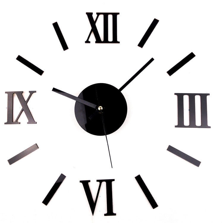 Diy 3d Relógio De Parede Espelho Algarismos Romanos Preto