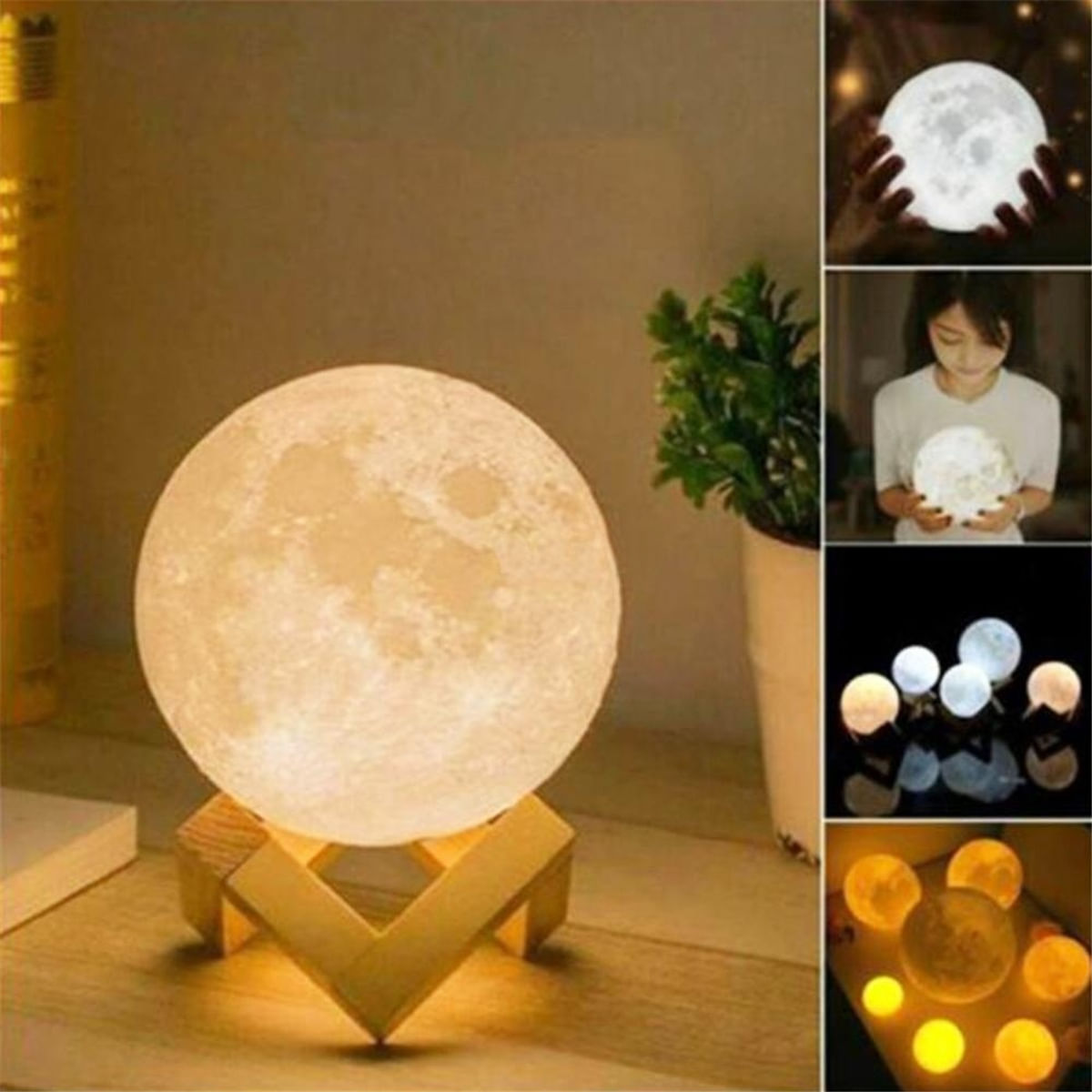 18cm Lua 3d Led Lua Luz Noturna Lâmpada De Mesa Usb Mesa Moonli