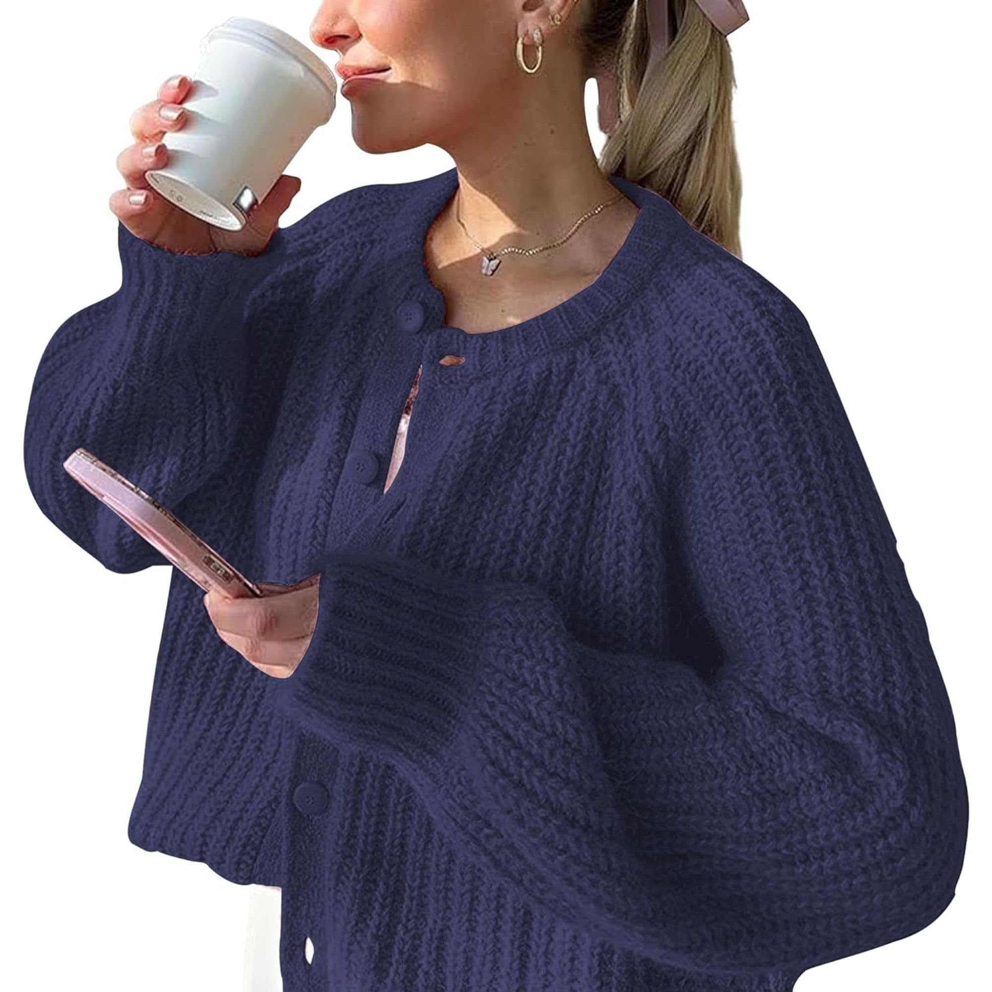 Suéter Findthy Chunky Knit Feminino Azul Marinho