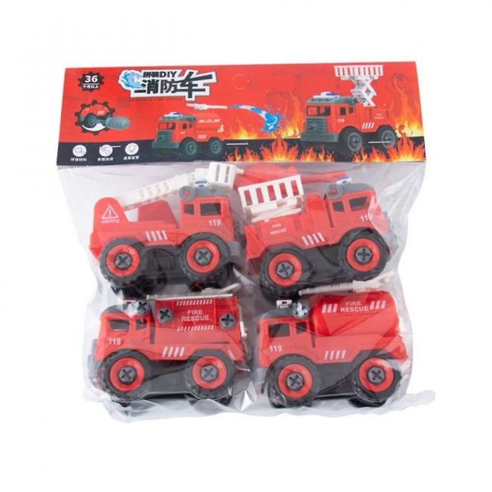 4pcs Construção Brinquedo De Engenharia Carro De Bombeiros Caminhão Parafuso Construir