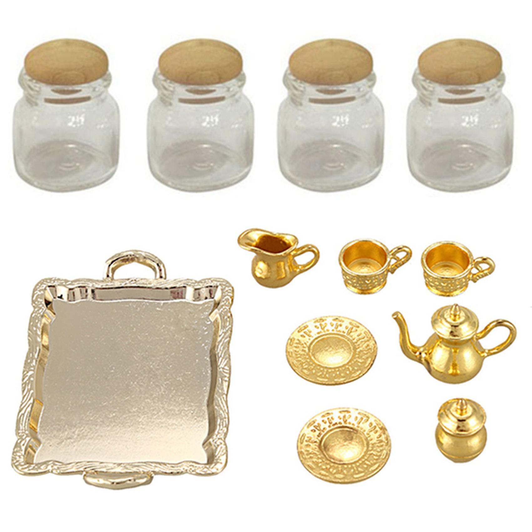 Dollhouse Miniatura 1 12 Brinquedo 8 Pcs Metal Chá Set Comprimento 6,5