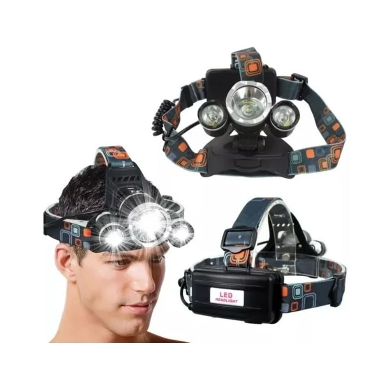 Lâmpada Led De Cabeça De Farol Com 3 Holofotes Recarregável Xml T6