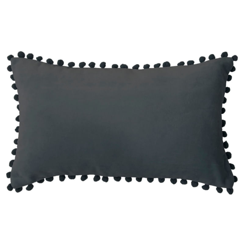 Capa De Almofada Retangular Preta Com Pompon 50x30cm