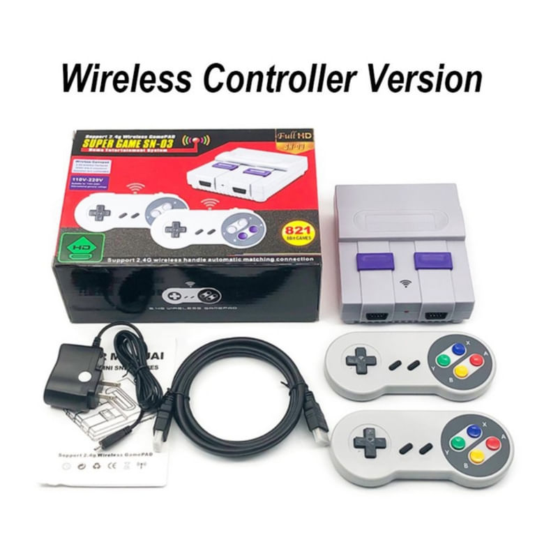 Console De Videogame Hd Hdmi Nes Sfc Com 821 Jogos Sem Fio