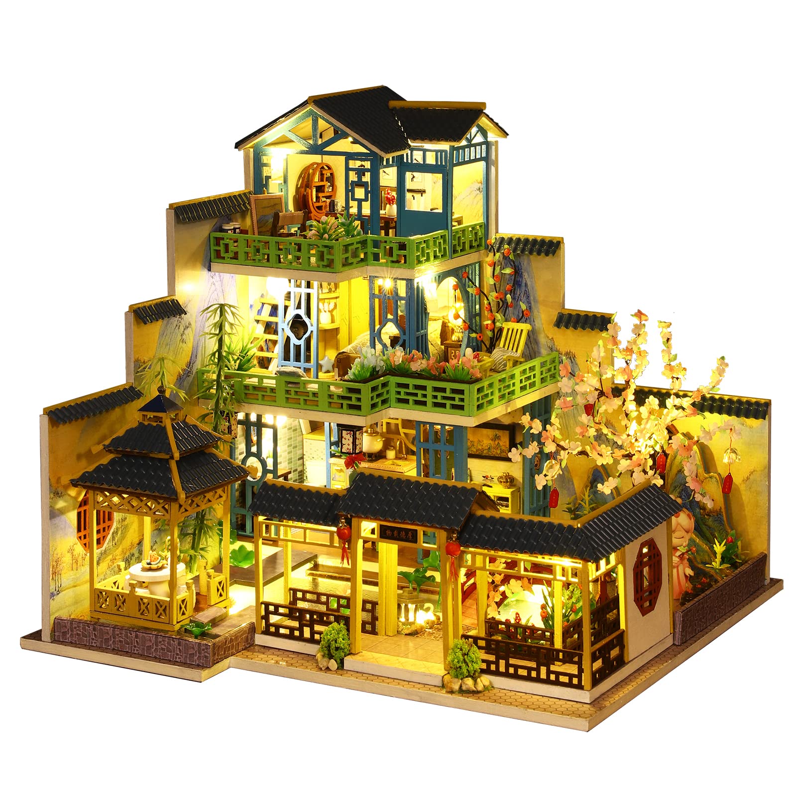 Kit De Móveis De Madeira Em Miniatura Dollhouse Spilay Diy Com Led 1:24