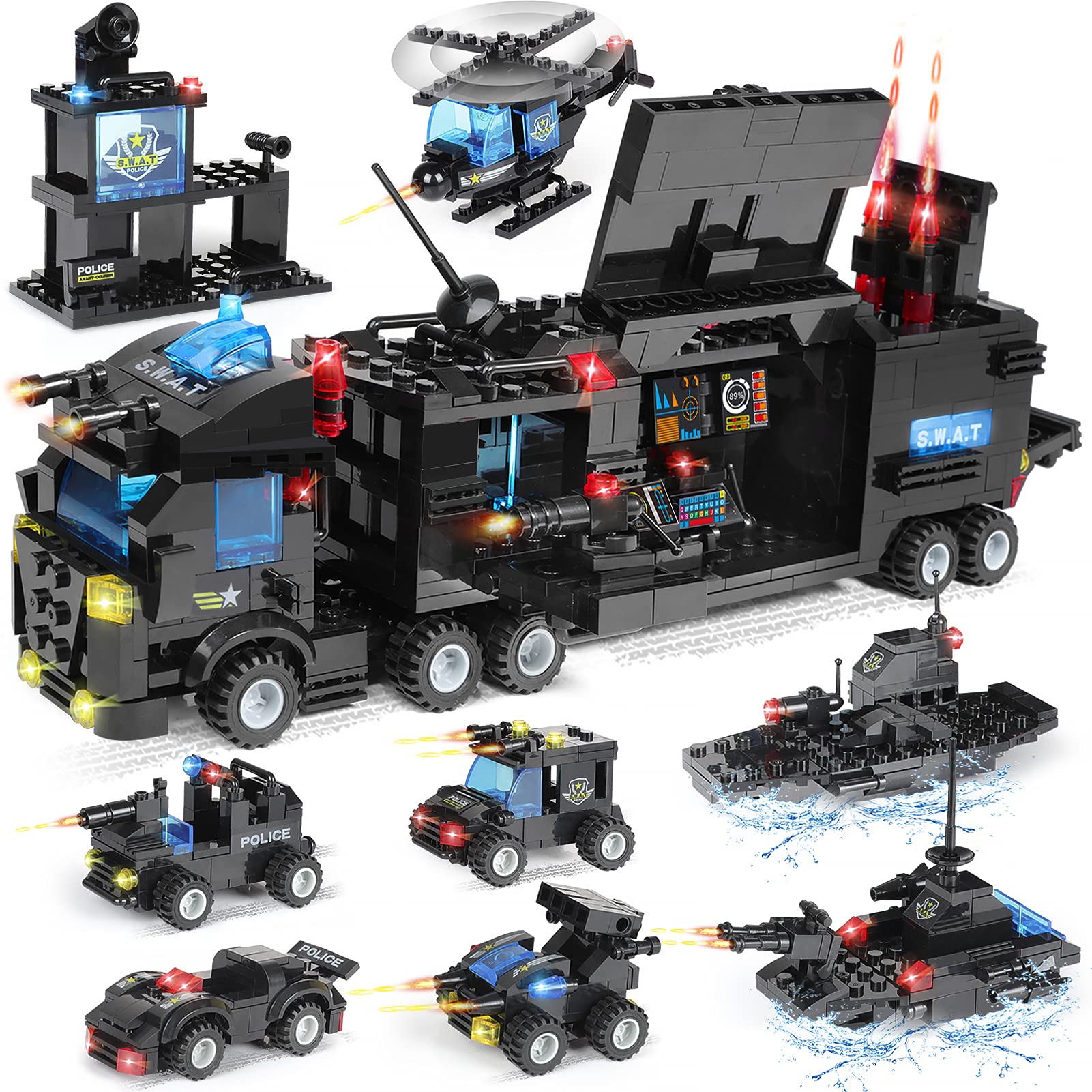Kit De Construção Wishalife City Police Delegacia Com Swat Mobile 1100 Unidades