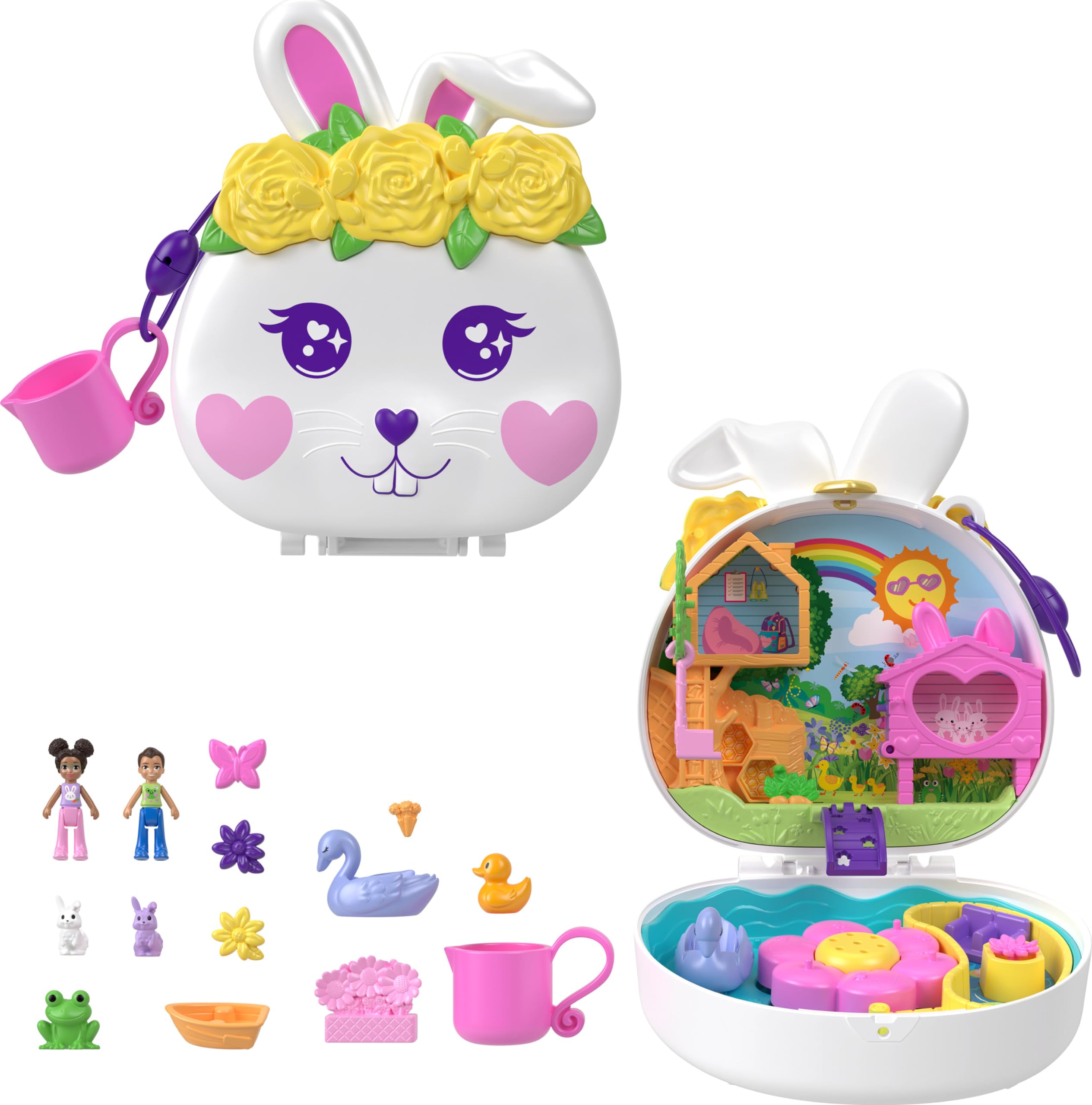 Conjunto De Brinquedos Polly Pocket Flower Garden Bunny Com 2 Microbonecas