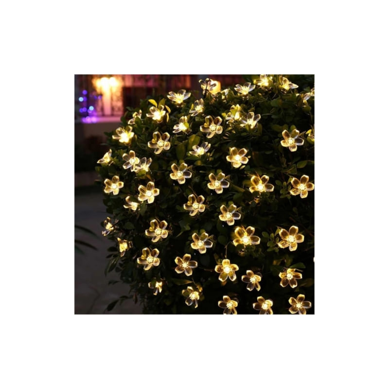 Luzes Solares De Corda Led, 30 Flores, 6 M, Branco Quente, Impermeável