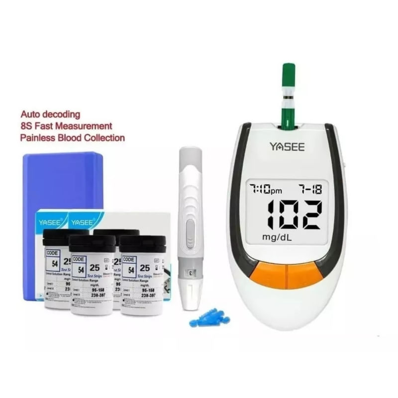 Medidor De Glicose Digital Com Glicosímetro Com 50 Tiras E 50 Lancetas