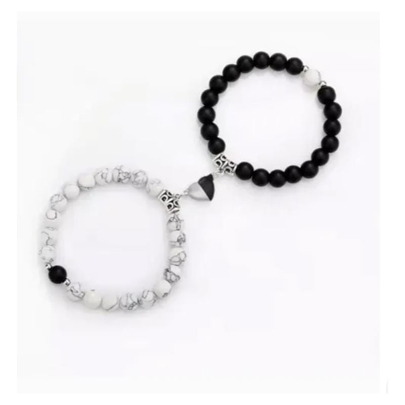 Pulseiras Para Casais Com Magnet Heart, Howlite E Black O