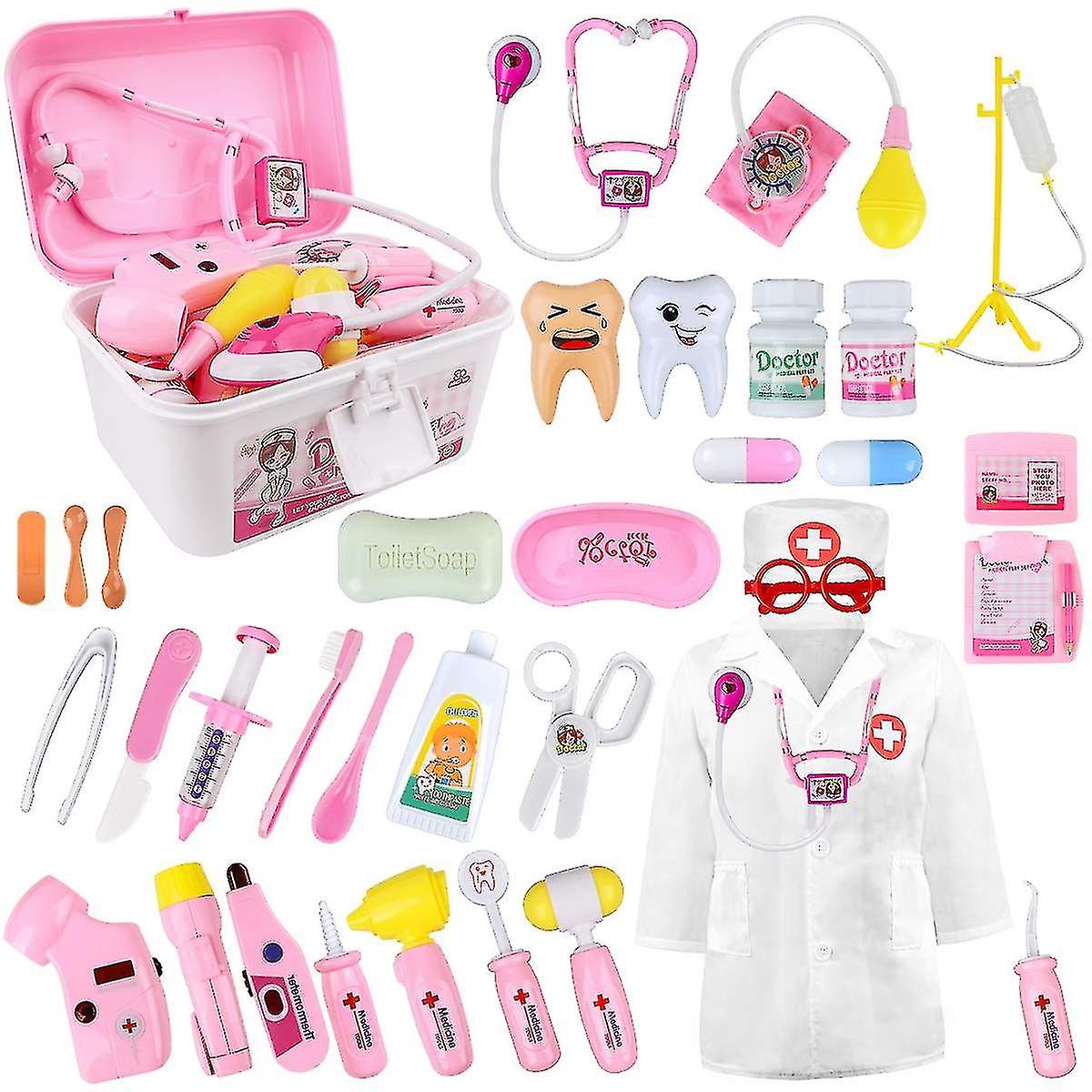 35 Pack Crianças Dentista Cirurgião Veterinário Kit Médico Com Luz E