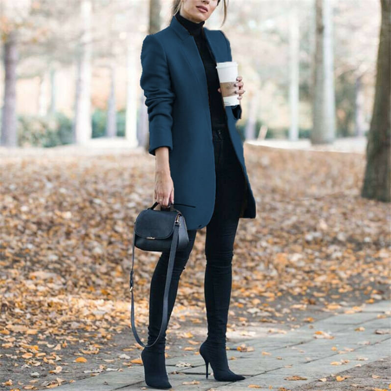 Mulheres Winter Office Jacket Nervulado Plain Jacket = S