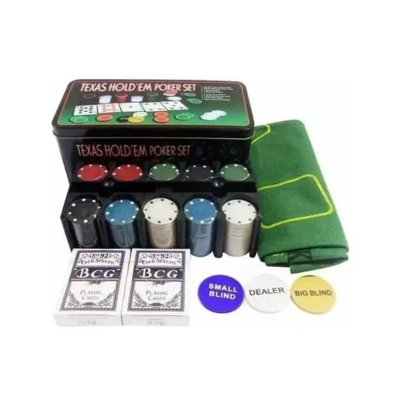 Conjunto De Pôquer Com 200 Fichas E Tecido Black Jack Para Texas Holdem