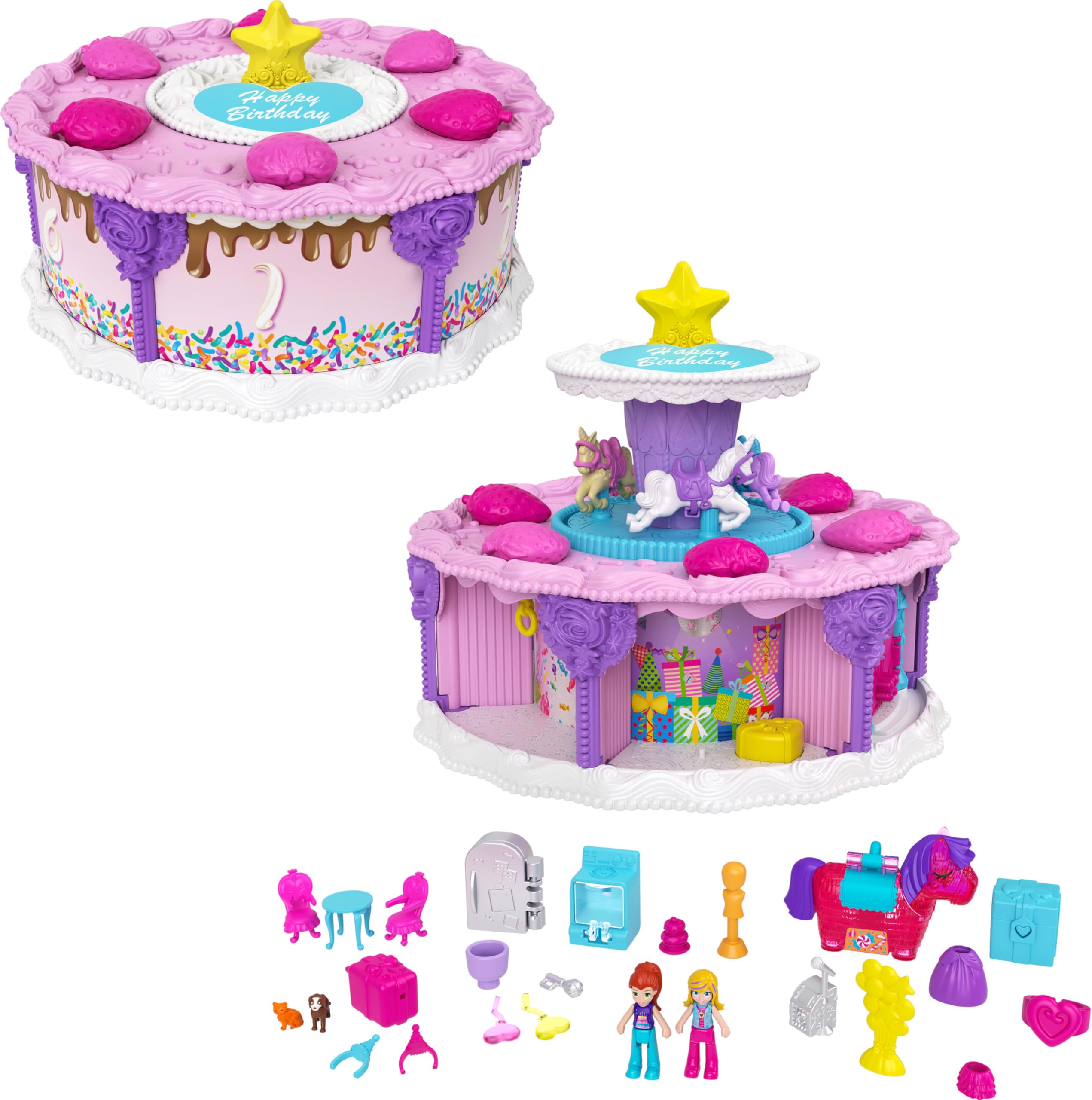 Conjunto De Brinquedos Polly Pocket Unicorn Com 2 Microbonecas E 25 Acessos.