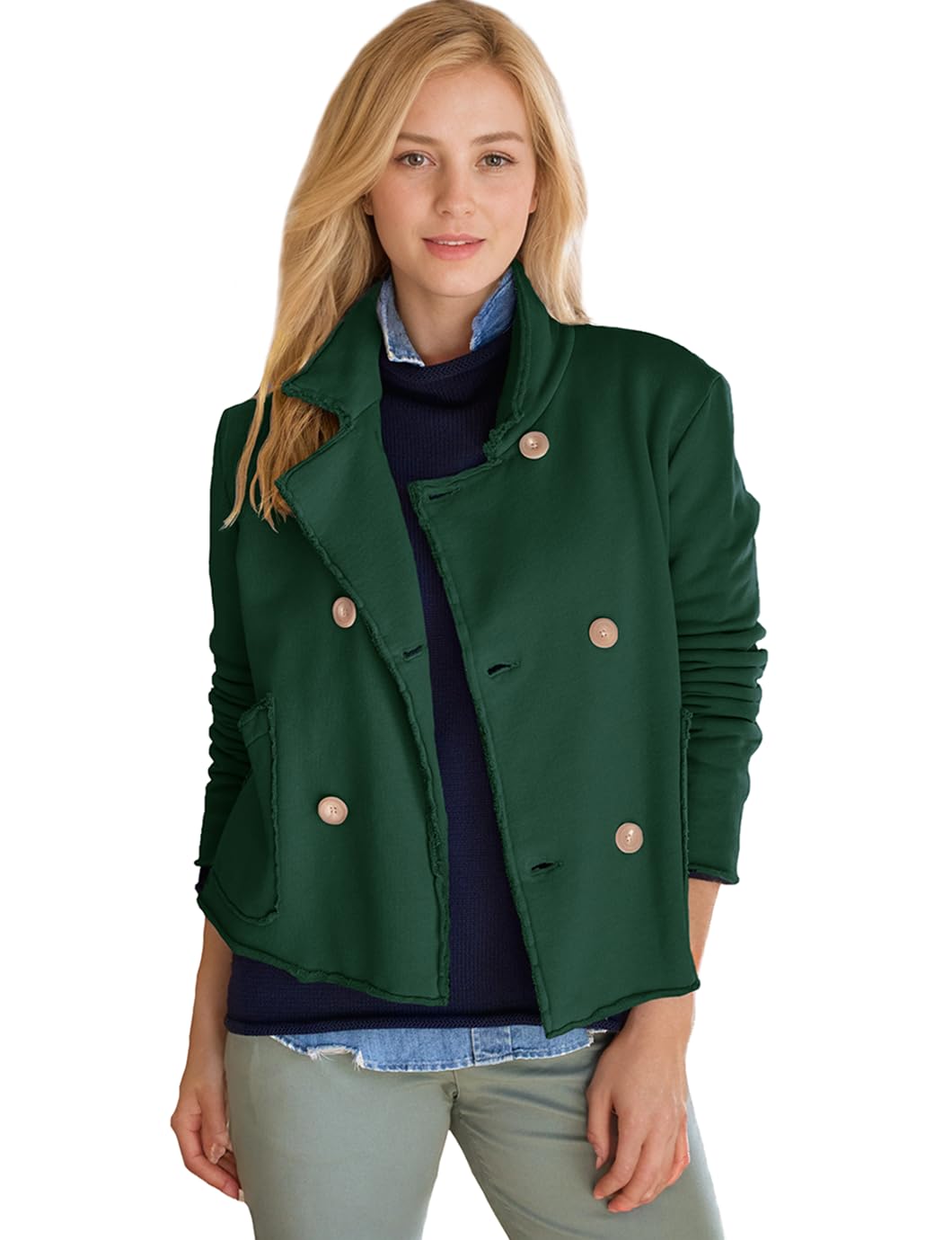 Casaco Pea Coat Malajisi Feminino Com Lapela Entalhada, Verde, Tamanho M