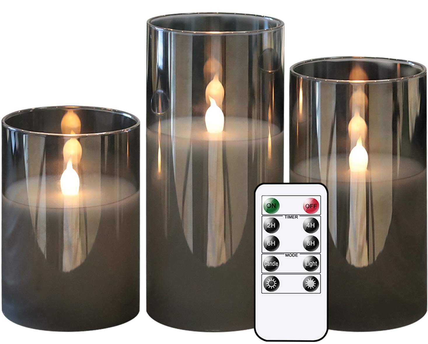 Velas Led Sem Chama Genswin Grey Glass Com Controle Remoto (conjunto De 3)