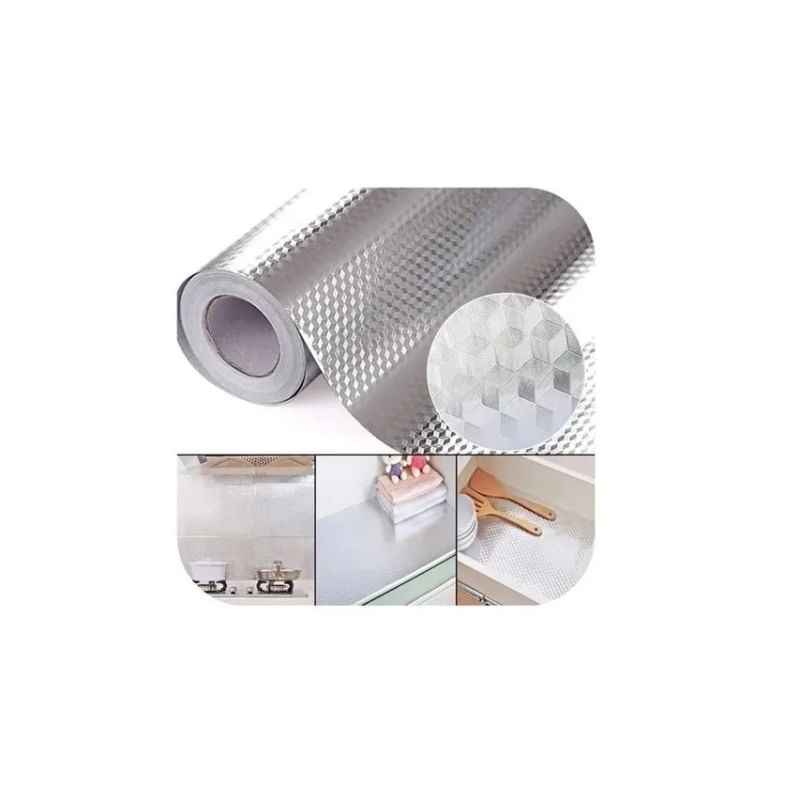 Papel De Parede De Cozinha Autoadesivo 40x1000cm Alumínio Prata