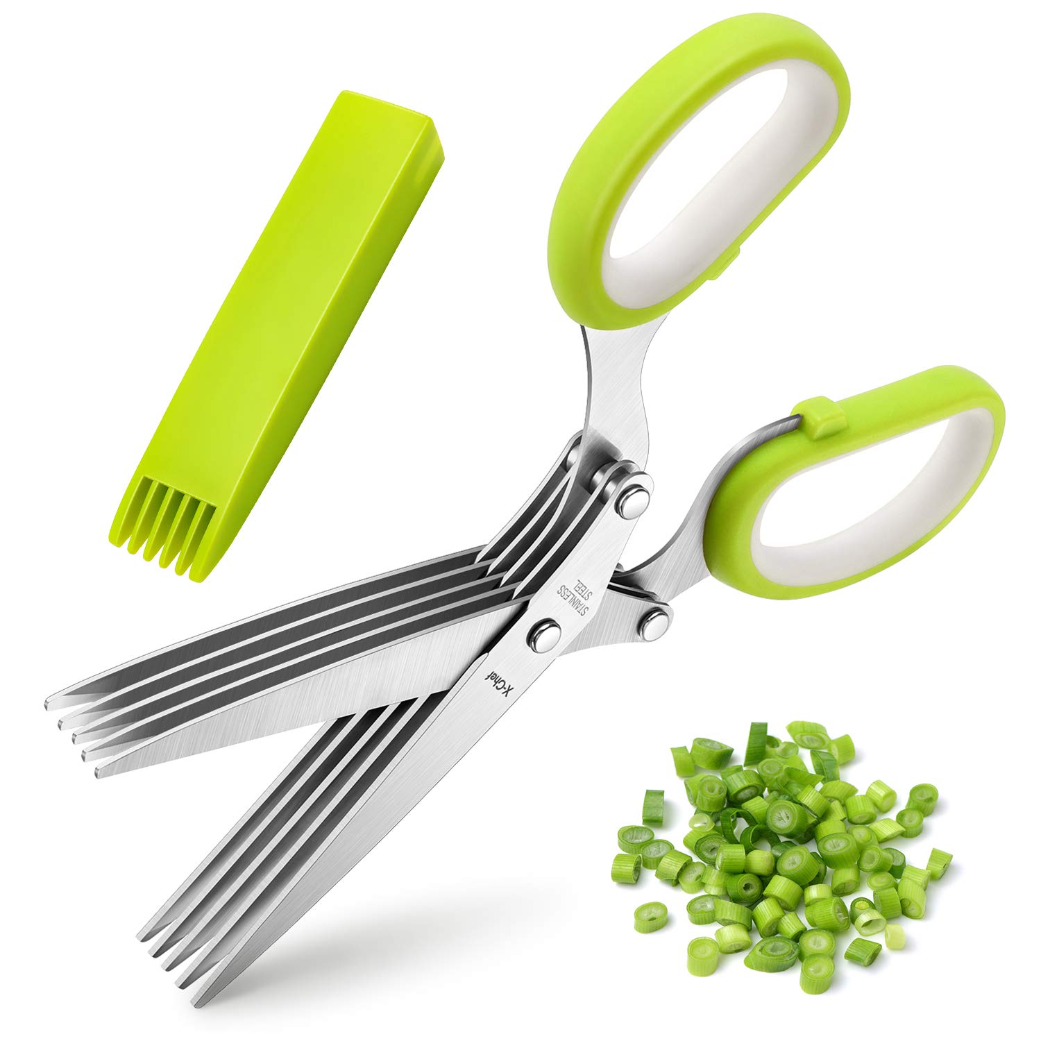 Tesoura Herb Scissors X-chef Multipurpose 5 Blade Kitchen Green