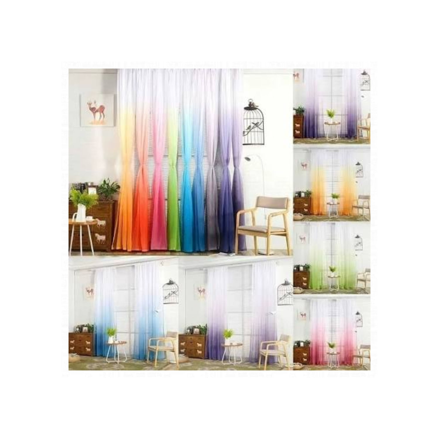 Cortina De Tule Em Gradiente De Cor 140x240cm Para Home Hotel Restau