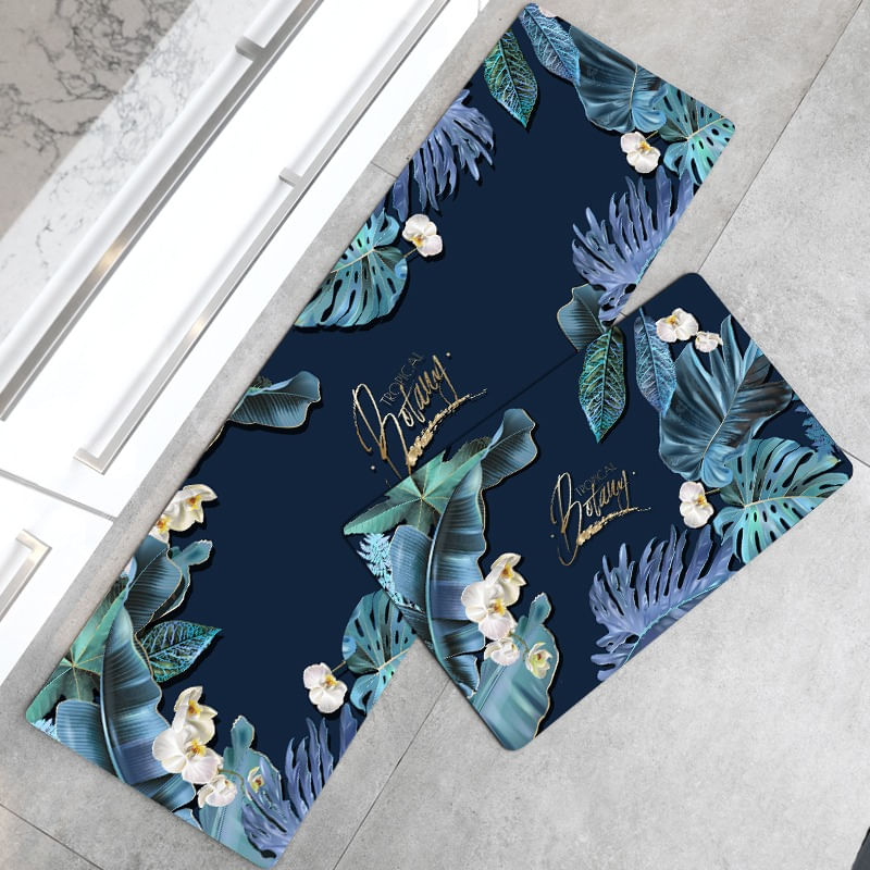 Conjunto De 2 Tapetes De Cozinha Antiderrapantes Botanic Theme 120x40cm E 60x4