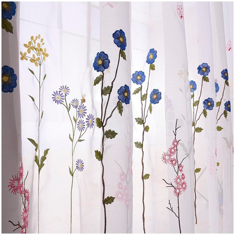 Conjunto De Cortinas Bordado Visles Flowers 140x230cm Poliéster